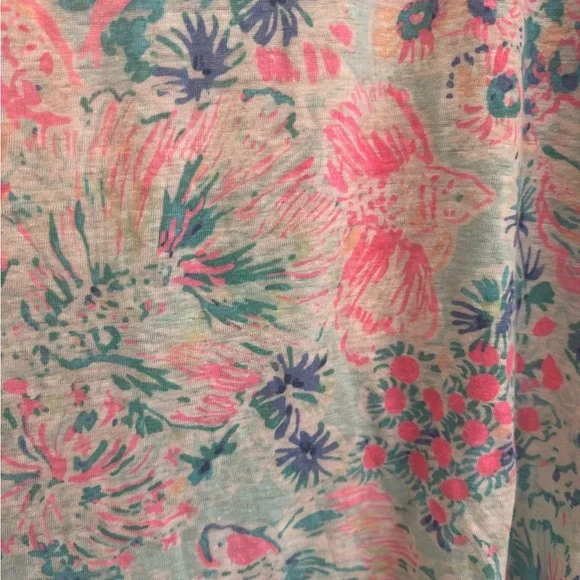 Lilly Pulitzer Linen Shirt Serene Blue Fish - Picture 5 of 8